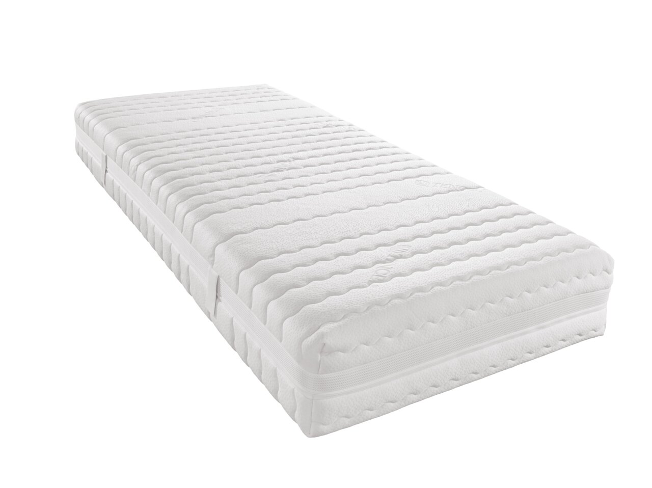 Novel Taschenfederkernmatratze H3 ORTHO STAR PLUS T Taschenfederkernmatratze H3 in seitlicher Perspektive, zeigt die strukturierte Oberfläche und die stabile Bauweise.