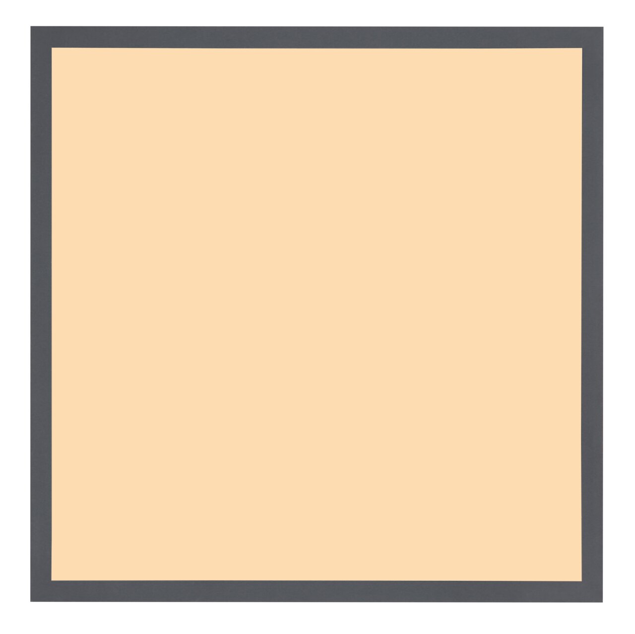 Quadratische Deckenleuchte mit schwarzem Rahmen und cremefarbener Fläche, Ansicht von vorne.