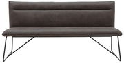 Moderne Bank mit dunklem Polster und Metallbeinen, Frontalansicht