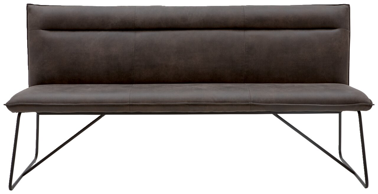 Moderne Bank mit dunklem Polster und Metallbeinen, Frontalansicht