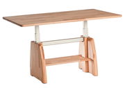 Moderner Couchtisch aus Holz mit höhenverstellbarer Tischplatte, seitliche Perspektive