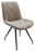 Moderner Stuhl mit gepolsterter Sitzfläche und Rückenlehne in Beige, schwarzes Metallgestell, seitliche Perspektive