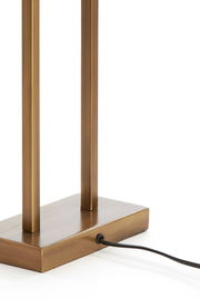 Nahaufnahme des Lampenfußes der Light&Living Leuchte SHIVA in Bronzeoptik mit rechteckiger Basis und Stromkabel, seitliche Perspektive.