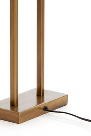 Nahaufnahme des Lampenfußes der Light&Living Leuchte SHIVA in Bronzeoptik mit rechteckiger Basis und Stromkabel, seitliche Perspektive.