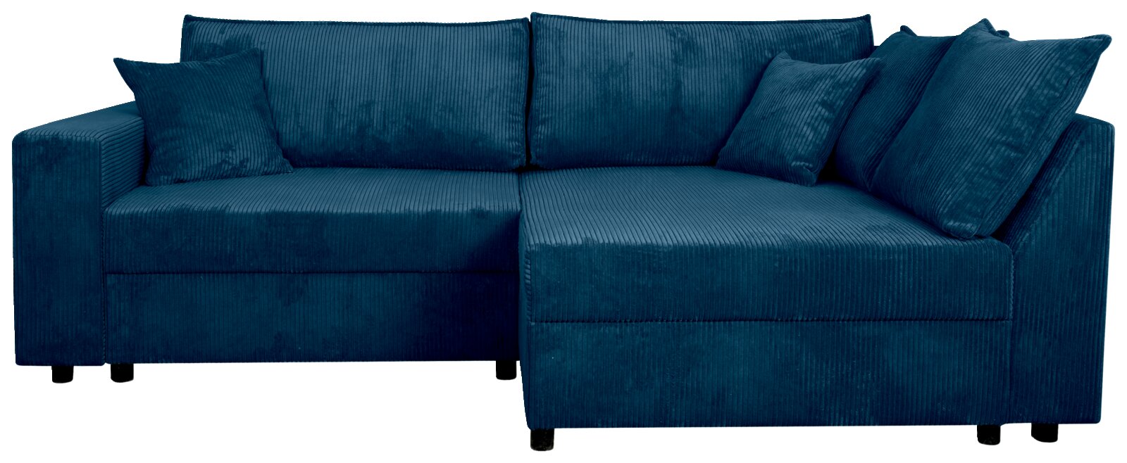 Blaue Rundecke mit geripptem Stoffbezug, frontal von vorne fotografiert.