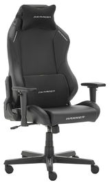 Schwarzer DX Racer Gamingstuhl HAMMER mit ergonomischem Design, Nacken- und Lendenkissen, seitliche Perspektive