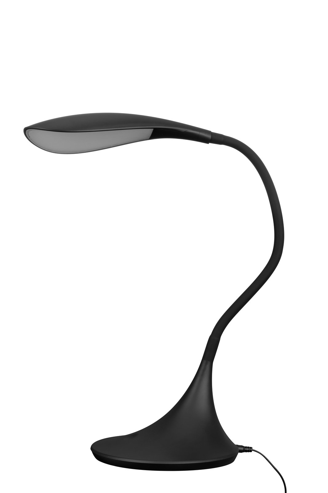 Moderne schwarze Schreibtischleuchte mit flexiblem Hals, seitliche Perspektive