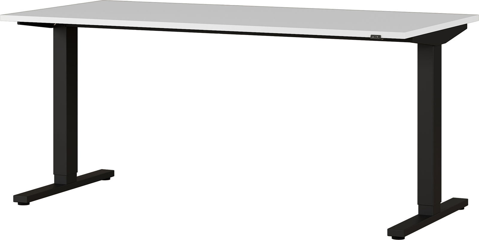 XORA E-Schreibtisch LEGEND II Moderner E-Schreibtisch mit schwarzem Gestell und weißer Tischplatte, seitliche Perspektive