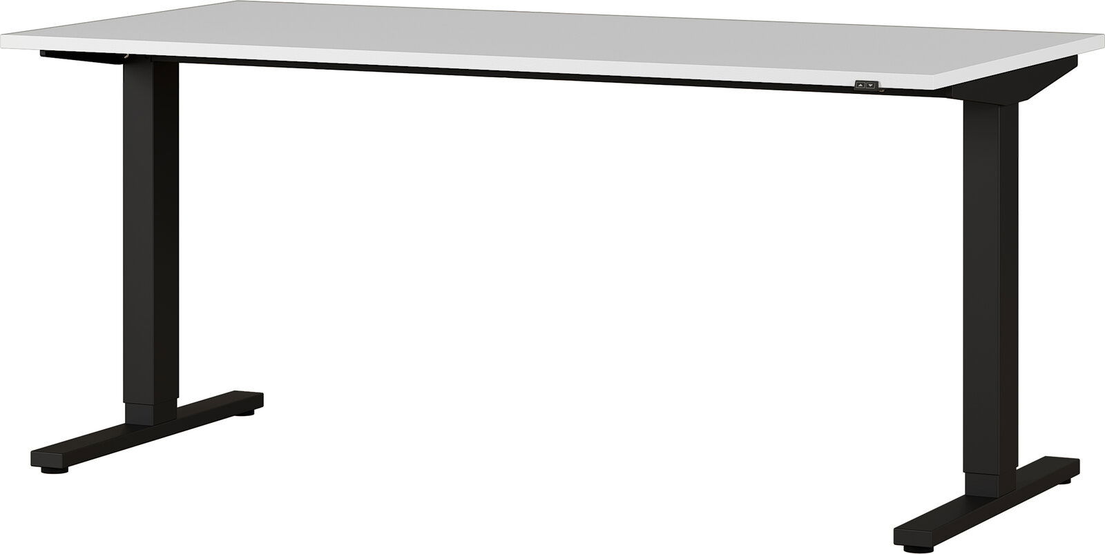 XORA E-Schreibtisch LEGEND II Moderner E-Schreibtisch mit schwarzem Gestell und weißer Tischplatte, seitliche Perspektive