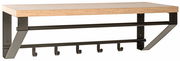 Wandgarderobe mit Holzablage und schwarzen Metallhaken, seitliche Perspektive