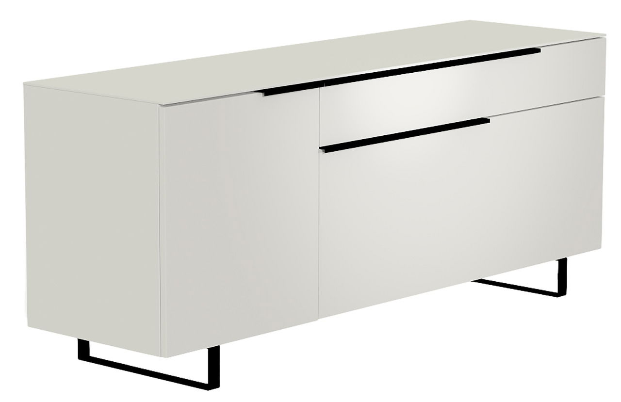 Moderano TV-Lowboard BORMIO Modernes weißes TV-Lowboard mit schwarzen Griffen und Metallbeinen, seitliche Perspektive