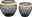 Karé Beistelltisch Set AFRICAN DRUMS Zwei moderne Beistelltische aus schwarzem Metall und hellem Rattan, seitliche Perspektive.