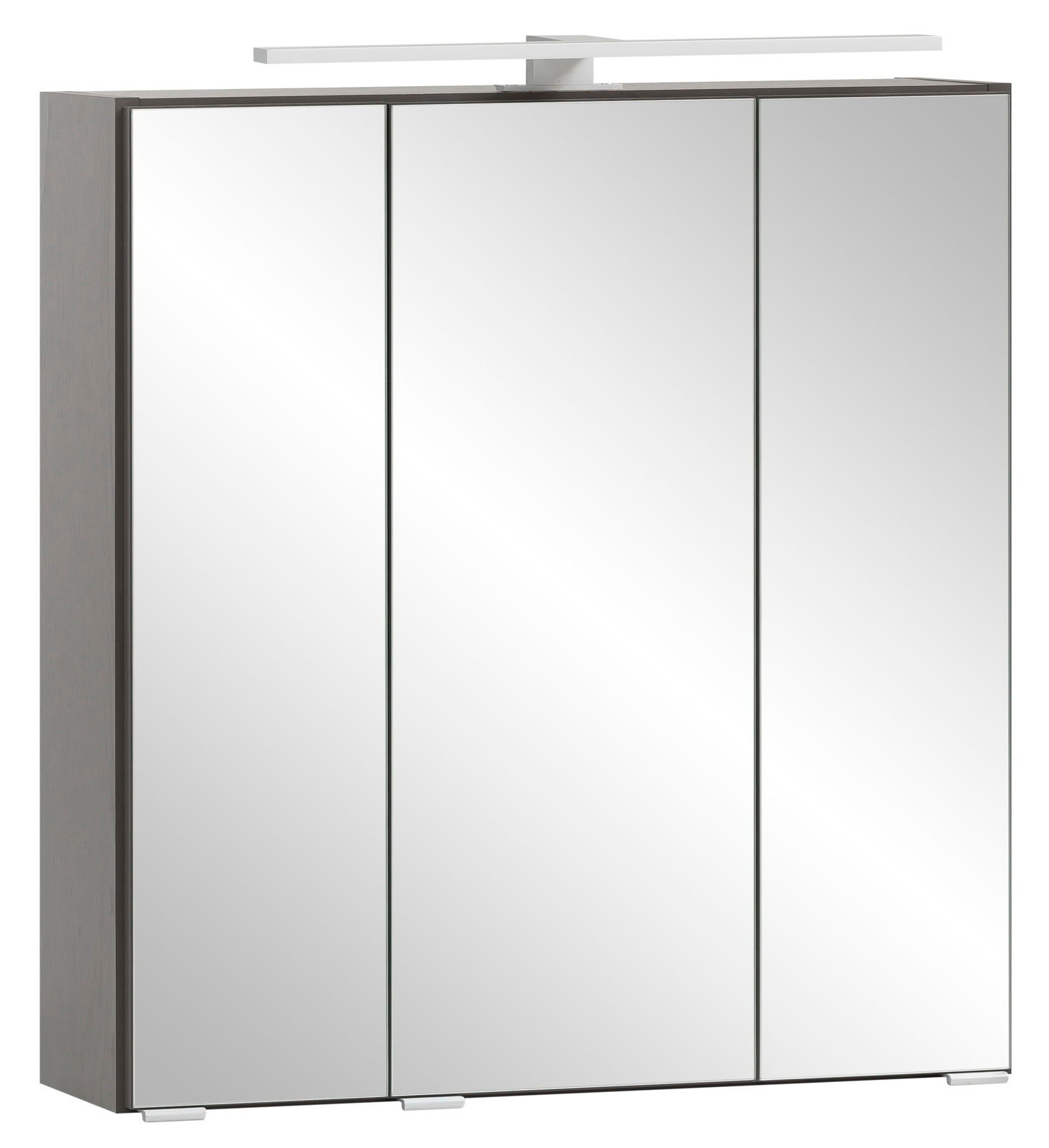 XORA Spiegelschrank VILLACH Moderner Spiegelschrank mit drei Türen und integrierter Beleuchtung, seitliche Perspektive