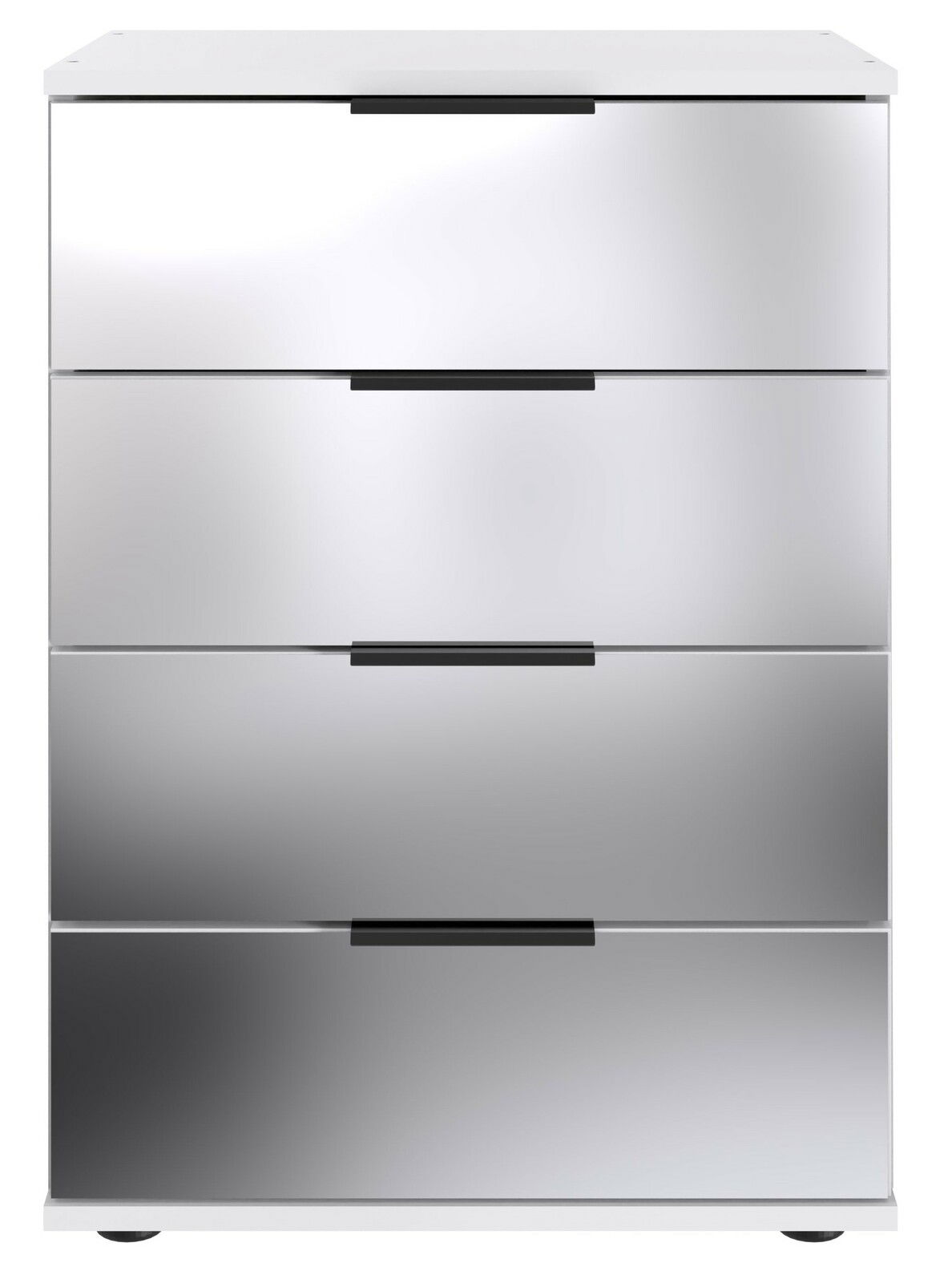 Moderne Nachtkommode mit vier Schubladen in Hochglanzoptik, Frontalansicht