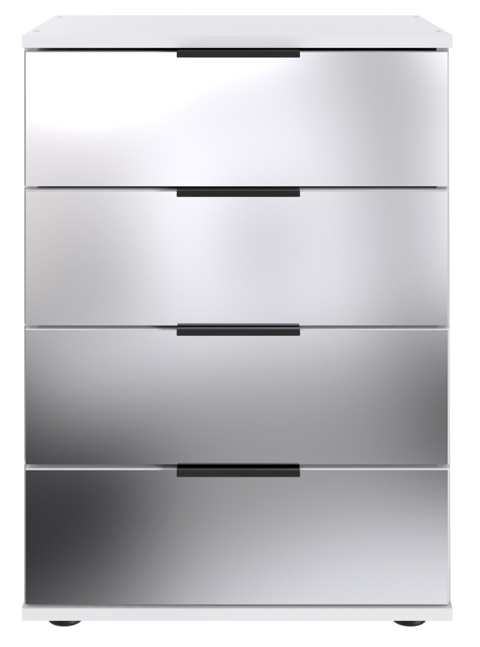 Moderne Nachtkommode mit vier Schubladen in Hochglanzoptik, Frontalansicht