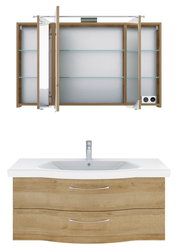 Badezimmermöbel-Set mit Spiegelschrank und Waschbeckenunterschrank in Holzoptik, Frontalansicht