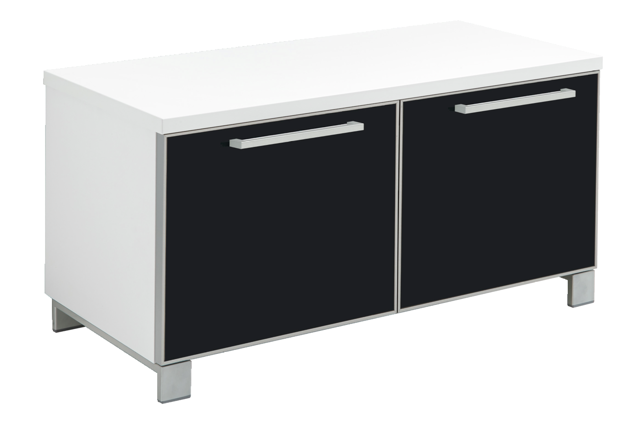 VOSS Garderobenbank SANTINA Moderne Garderobenbank mit weißer Oberseite und schwarzen Türen, seitliche Perspektive