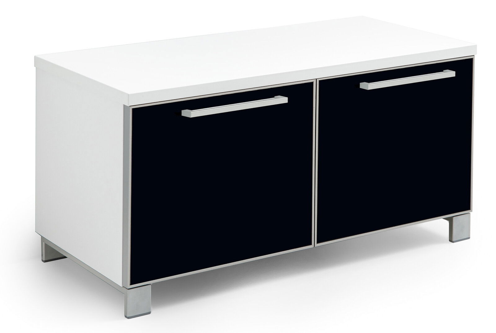VOSS Garderobenbank SANTINA Moderne Garderobenbank mit weißer Oberseite und schwarzen Türen, seitliche Perspektive