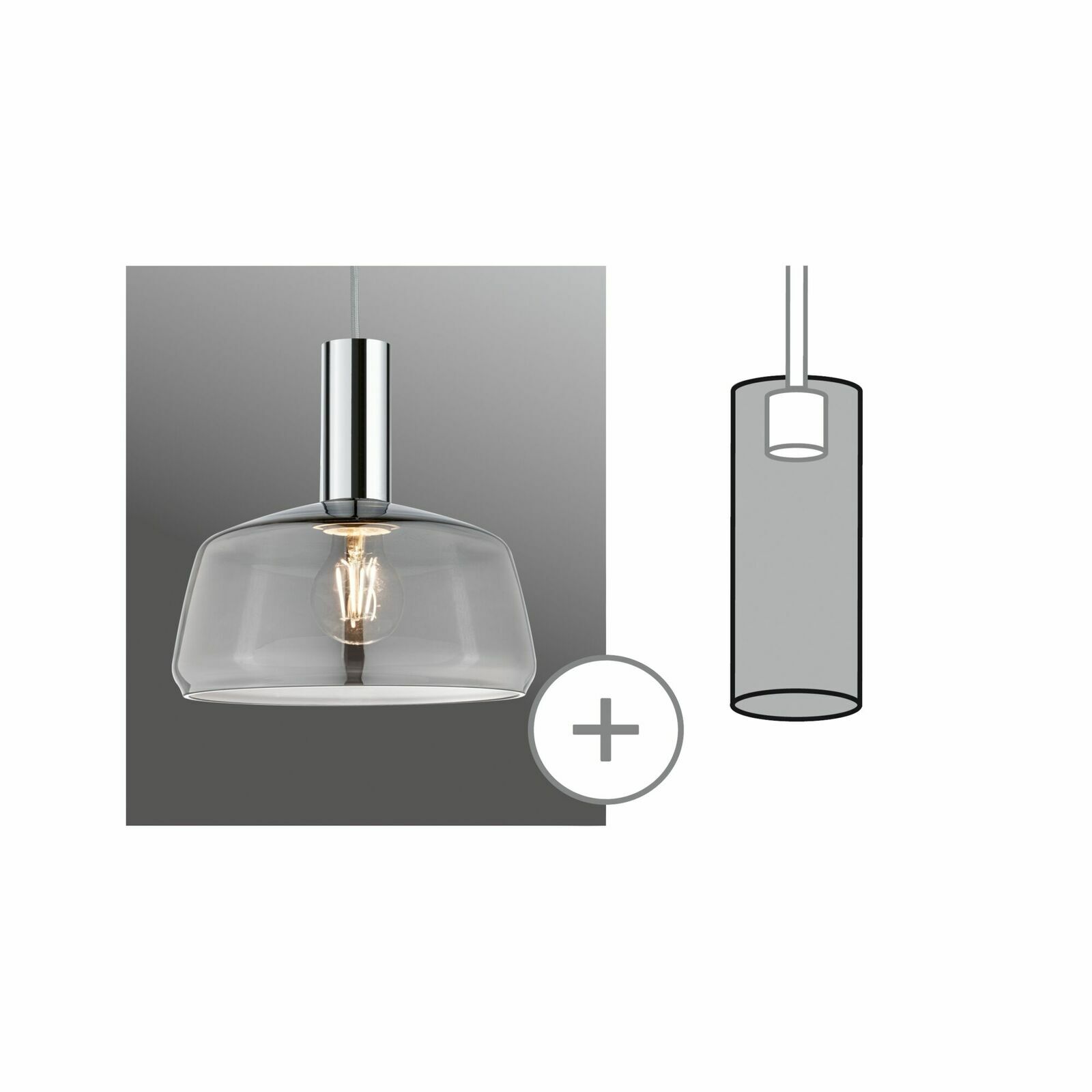 Dekoschirm Neila, moderne Hängelampe mit klarem Glasschirm und Metallfassung, seitliche Perspektive
