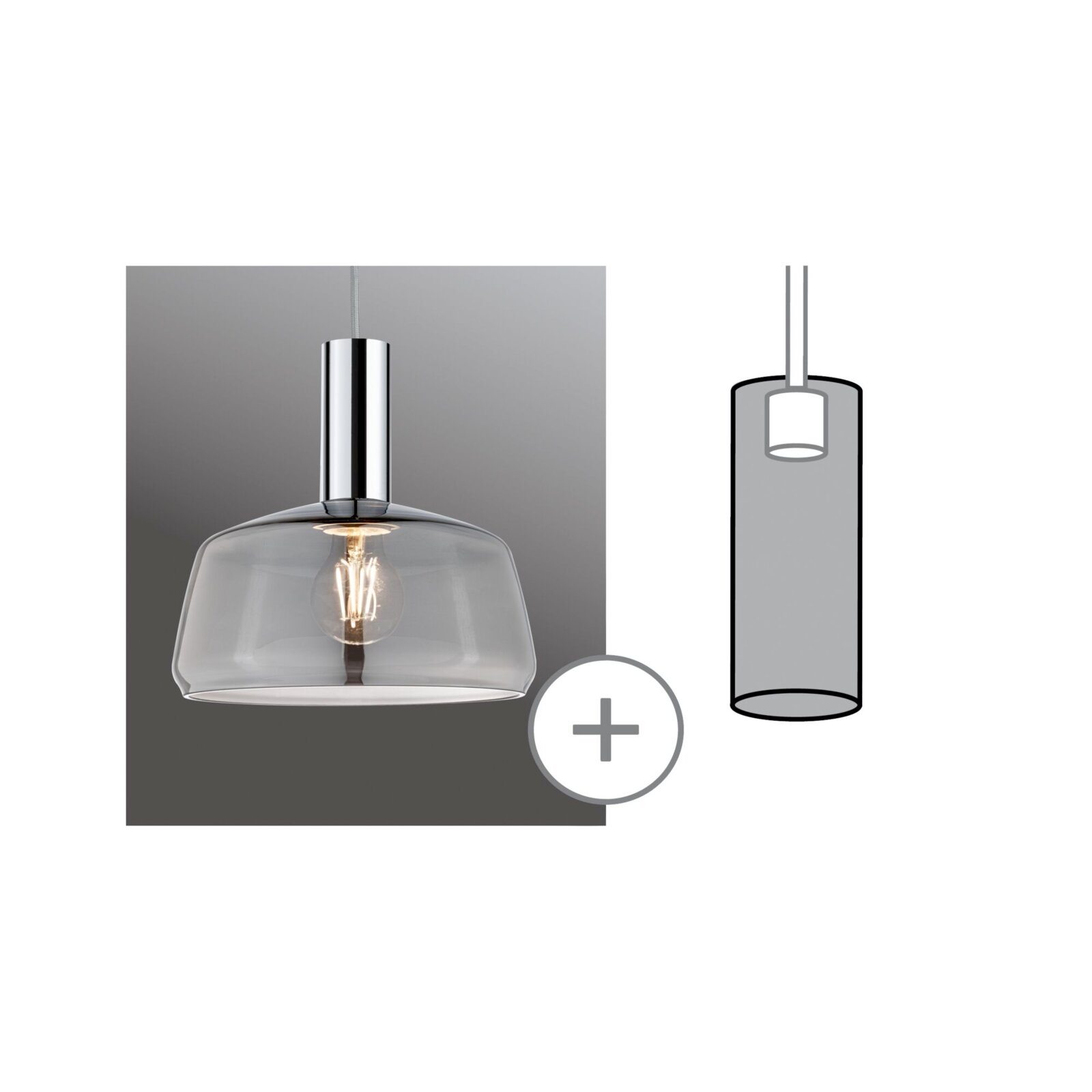 Dekoschirm Neila, moderne Hängelampe mit klarem Glasschirm und Metallfassung, seitliche Perspektive