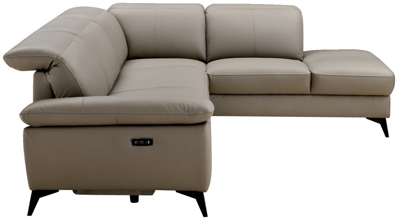 Ecksofa XORA PARIS in beigem Leder mit linker Armlehne und rechter Ecke, seitliche Perspektive.