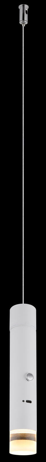 Moderne Akku-Pendelleuchte in zylindrischer Form, Ansicht von der Seite.