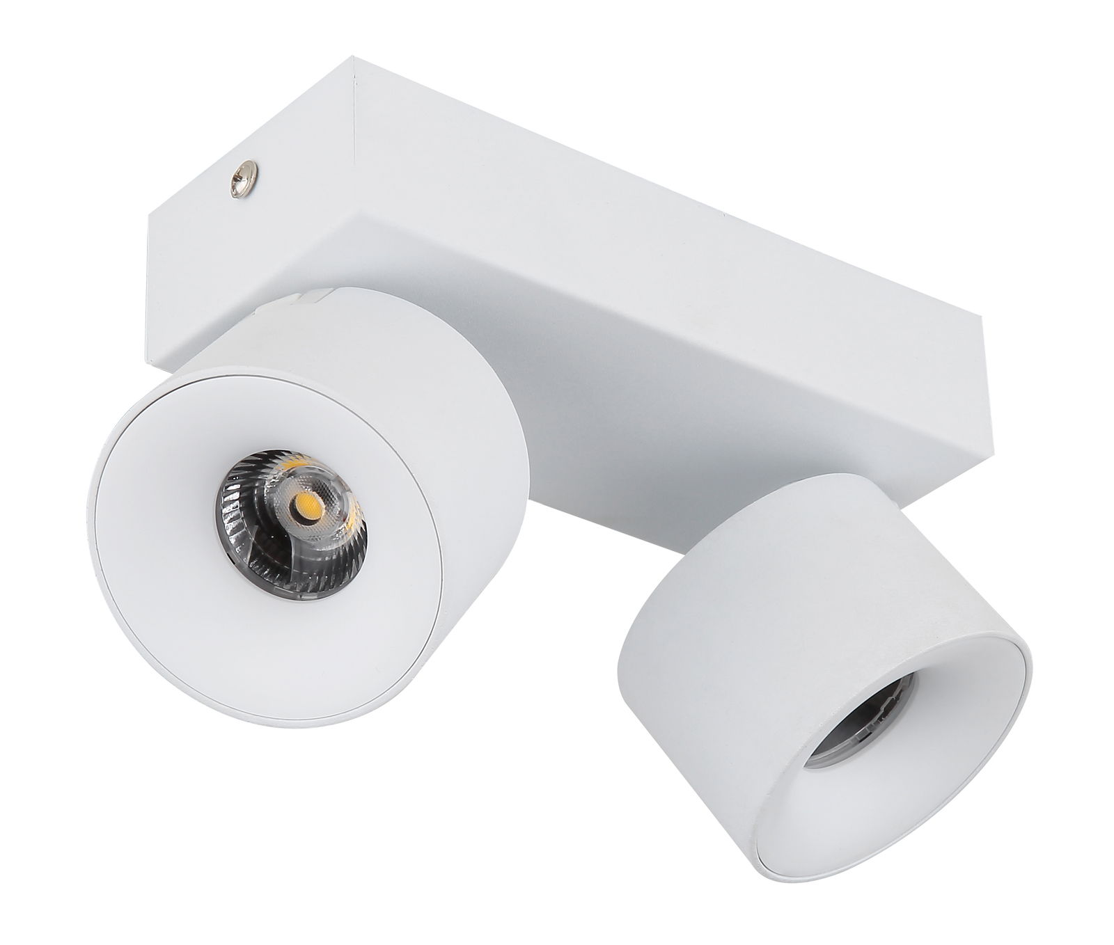 Zweiflammiger LED Strahler in Weiß, seitliche Perspektive