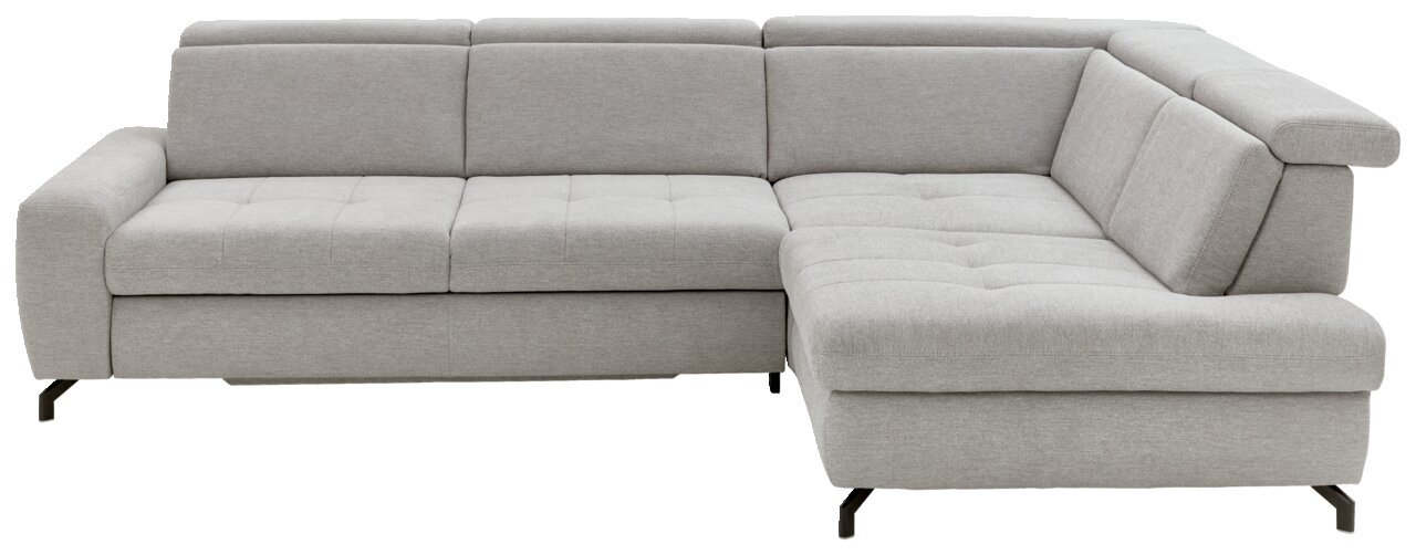 Graue Eckgarnitur mit modernem Design, Ansicht von vorne.