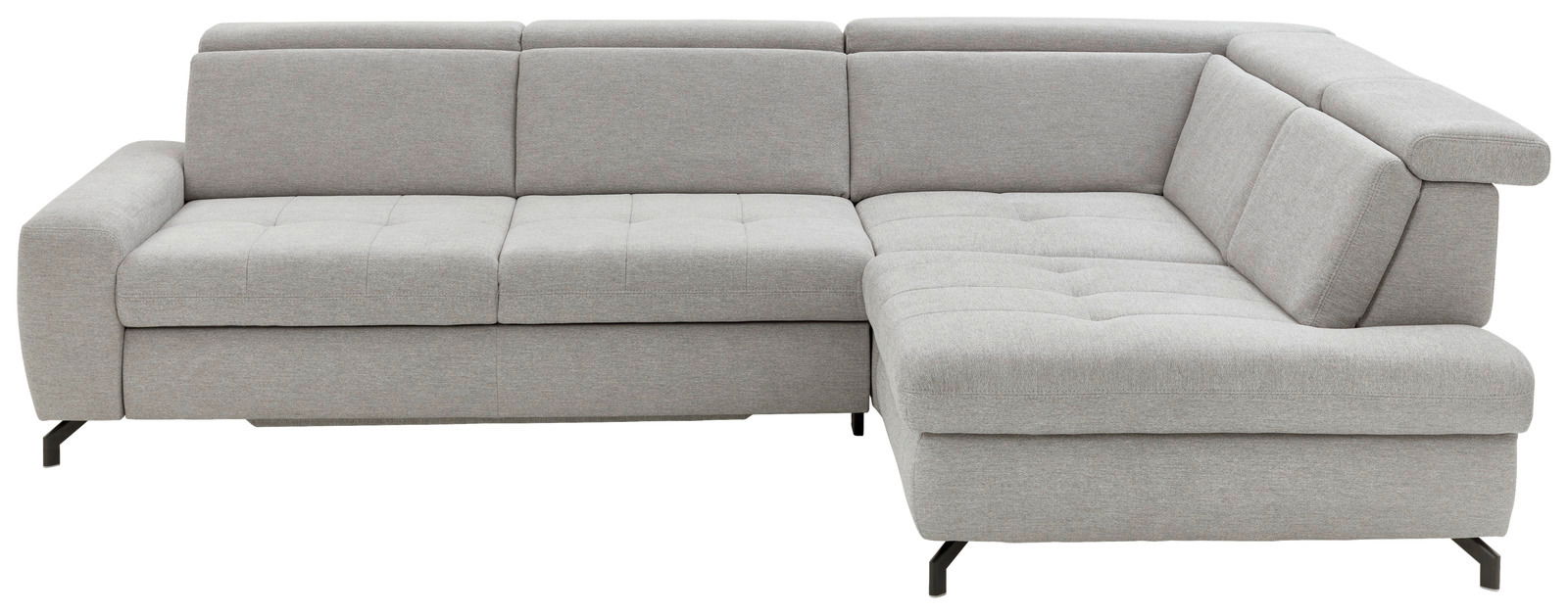 Graue Eckgarnitur mit modernem Design, Ansicht von vorne.