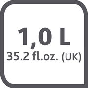 Grafik mit der Aufschrift 1,0 L und 35,2 fl. oz. (UK) in einer stilisierten Darstellung.