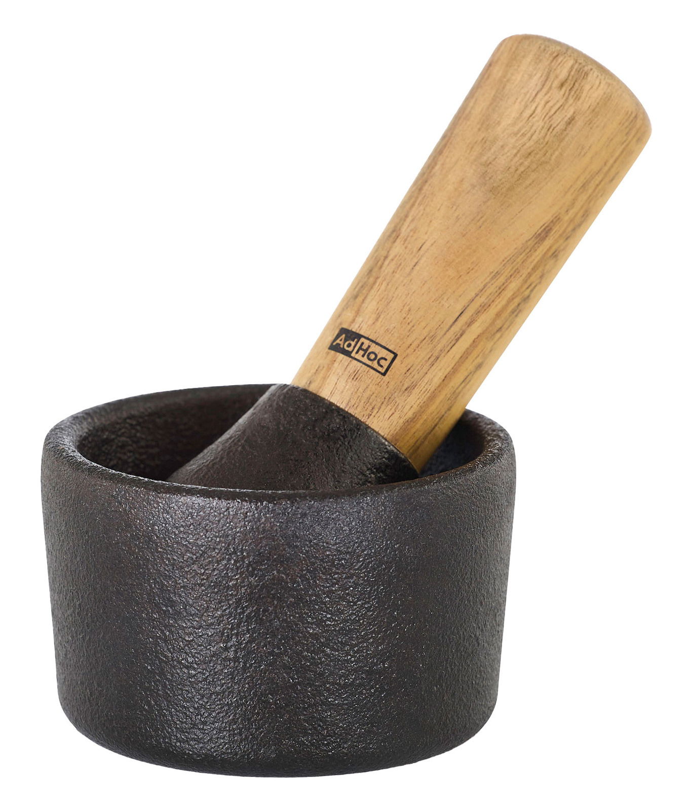 Mörser mit Holzstößel, seitliche Perspektive