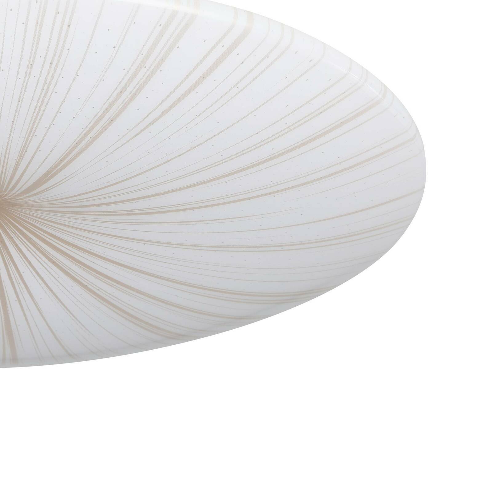 Nahaufnahme einer LED-Deckenleuchte mit strahlenförmigem Muster auf weißem Hintergrund.