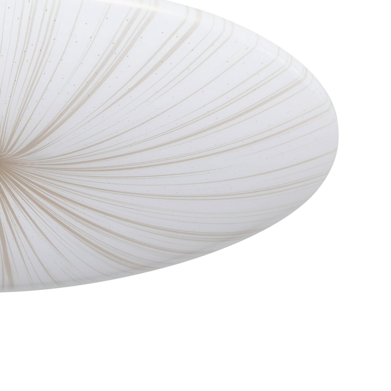 Nahaufnahme einer LED-Deckenleuchte mit strahlenförmigem Muster auf weißem Hintergrund.