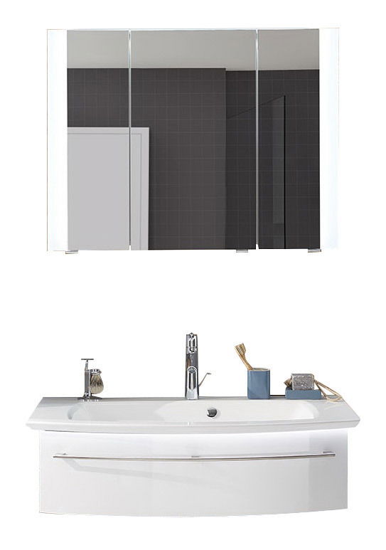 Moderne Badkombination mit Spiegelschrank und Waschbecken, Frontalansicht