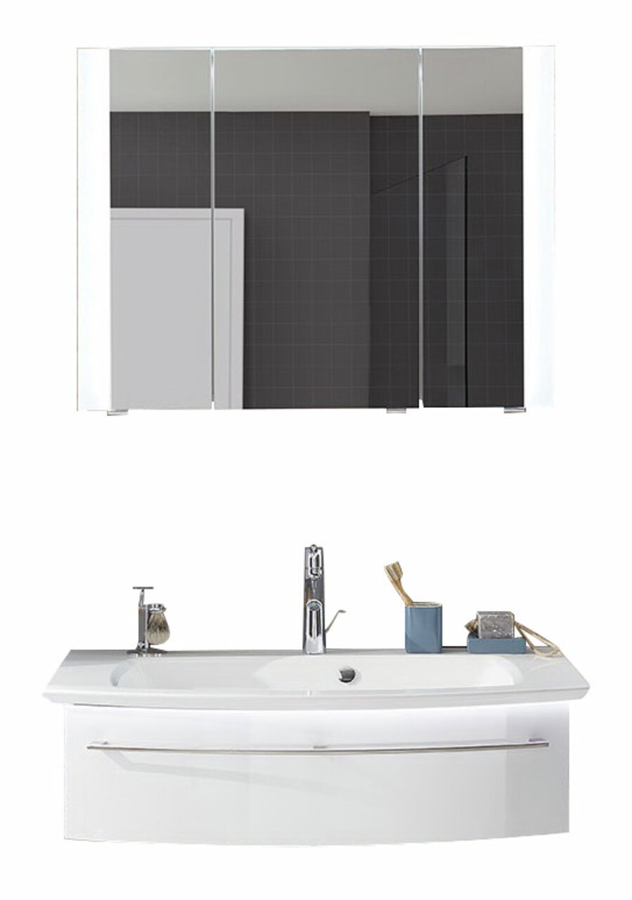 Sadena Badkombination M-PLAN Moderne Badkombination mit Spiegelschrank und Waschbecken, Frontalansicht