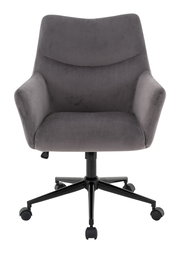 Grauer Drehstuhl mit Armlehnen und schwarzem Fußkreuz, Vorderansicht