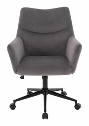 Grauer Drehstuhl mit Armlehnen und schwarzem Fußkreuz, Vorderansicht