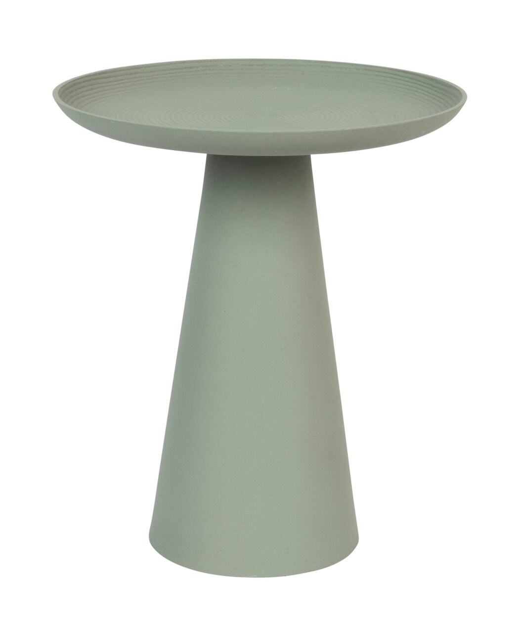 Z2 Beistelltisch RINGAR Moderner, grüner Beistelltisch mit konischer Basis und runder Tischplatte, seitliche Perspektive