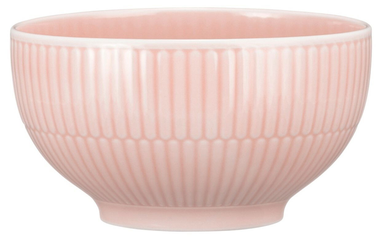 Rosa Cafè au lait Schale mit geriffeltem Design, seitliche Perspektive