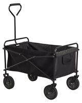 Schwarzer faltbarer Bollerwagen mit vier Rädern und einem Griff, seitliche Perspektive