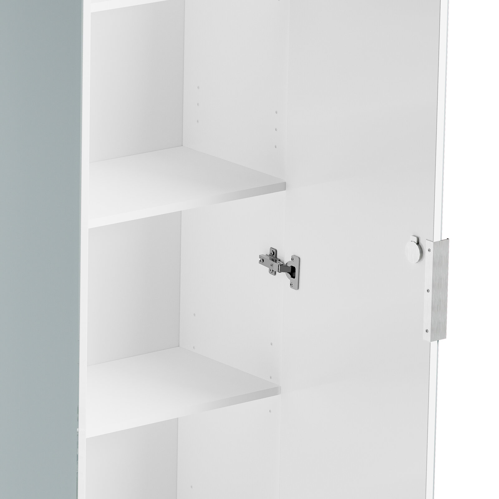 Offener Aktenschrank mit mehreren Regalböden, seitliche Perspektive