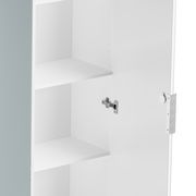 Offener Aktenschrank mit mehreren Regalböden, seitliche Perspektive