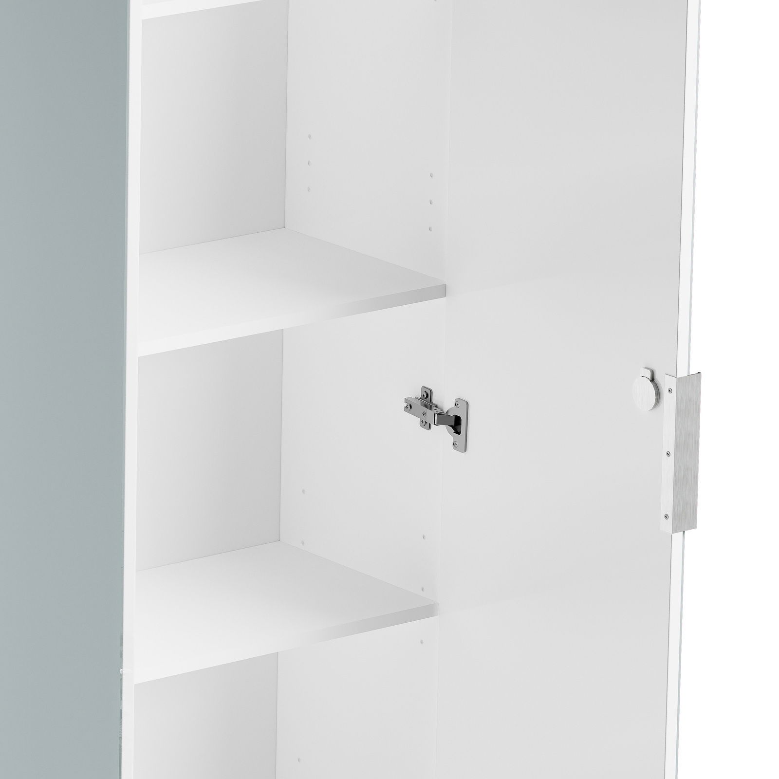 Offener Aktenschrank mit mehreren Regalböden, seitliche Perspektive