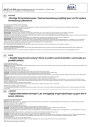 Sicherheitsanweisungen für ein Spielbett, mehrsprachig dargestellt in Deutsch, Tschechisch und Dänisch. Perspektive: Draufsicht auf die Anweisungen.