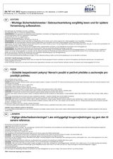 Sicherheitsanweisungen für ein Spielbett, mehrsprachig dargestellt in Deutsch, Tschechisch und Dänisch. Perspektive: Draufsicht auf die Anweisungen.