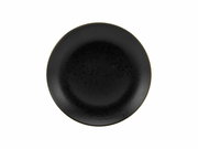 Schwarzer Teller mit goldfarbenem Rand, Draufsicht