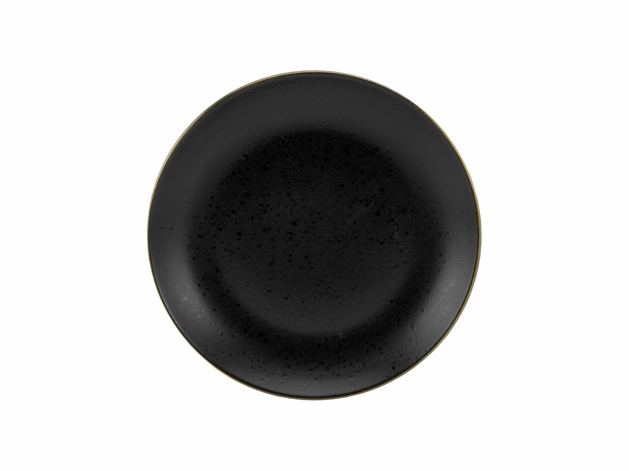 Schwarzer Teller mit goldfarbenem Rand, Draufsicht