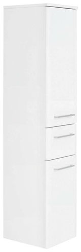 Weißer Midischrank mit drei Schubladen, seitliche Perspektive