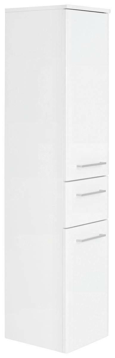 Weißer Midischrank mit drei Schubladen, seitliche Perspektive