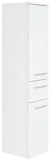 Weißer Midischrank mit drei Schubladen, seitliche Perspektive